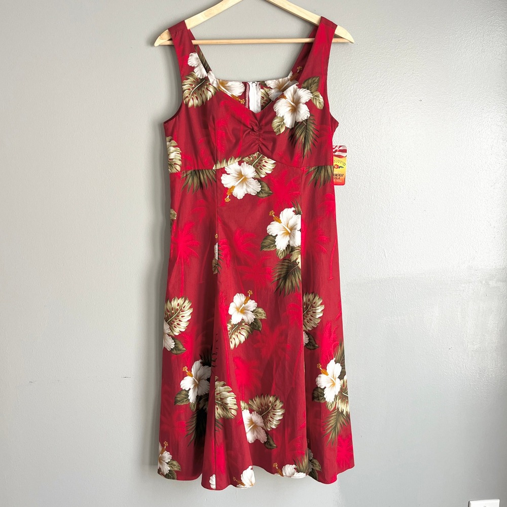 Pacific Legend Hawaiian Dress Womens M Red Floral Hibiscus Vintage Tropical NWT